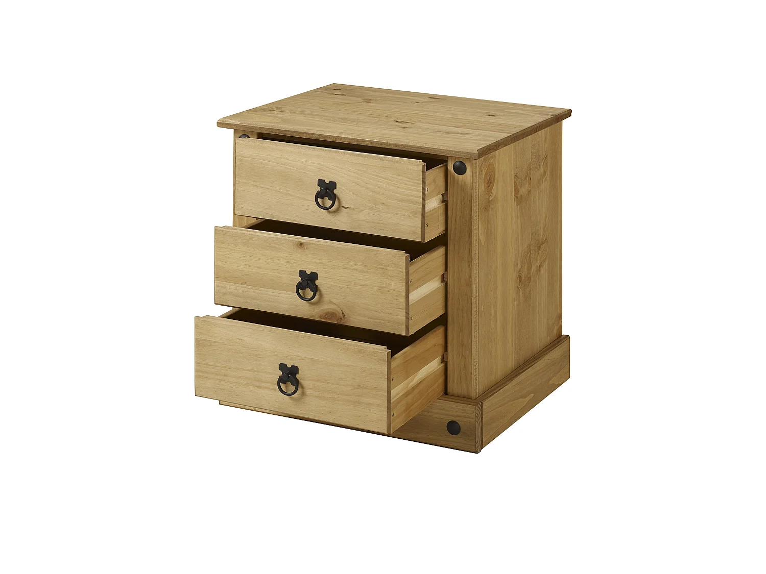 Mercers Furniture Corona 3 Drawer Budget Bedside Table Cabinet Night Stand Solid Wood Pine Wooden Bedroom with Mexican Styling