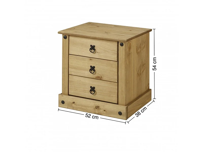 Mercers Furniture Corona 3 Drawer Budget Bedside Table Cabinet Night Stand Solid Wood Pine Wooden Bedroom with Mexican Styling