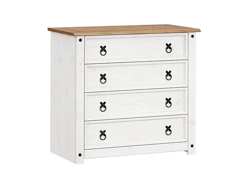 Mercers Furniture Corona White Small 4 Drawer Chest Of Drawers Solid Wood Pine Wooden Bedroom with Mexican Styling