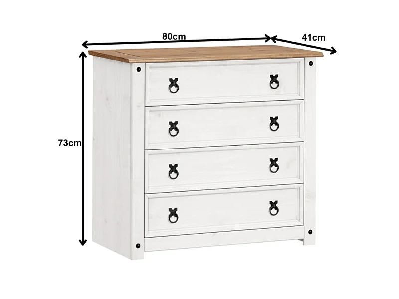 Mercers Furniture Corona White Small 4 Drawer Chest Of Drawers Solid Wood Pine Wooden Bedroom with Mexican Styling