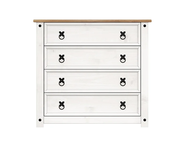 Mercers Furniture Corona White Small 4 Drawer Chest Of Drawers Solid Wood Pine Wooden Bedroom with Mexican Styling