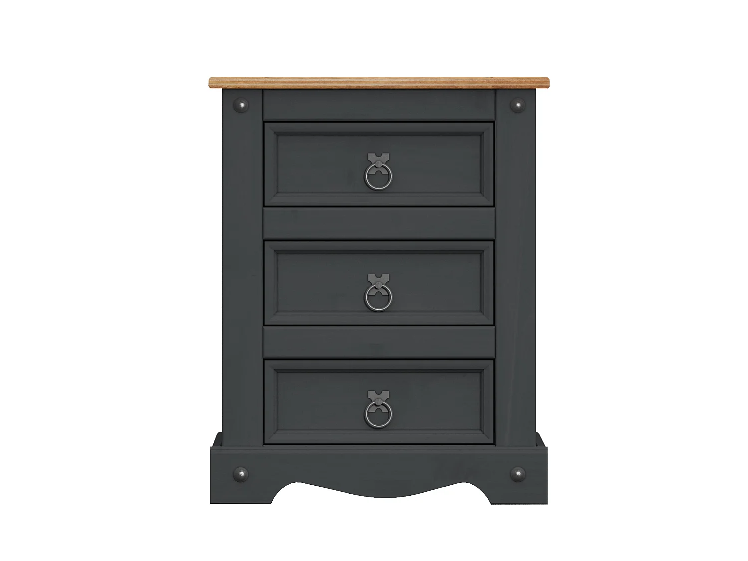 Mercers Furniture Corona Charcoal Large 3 Drawer Bedside Cabinet Stand Unit Solid Wood Mexican Pine Wooden Dark Grey Bedroom