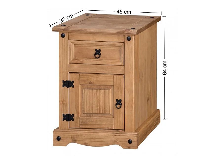 Mercers Furniture Corona Medium Pot Cupboard Bedside Cabinet 1 Door 1 Drawer Solid Wood Pine with Mexican Styling Wooden