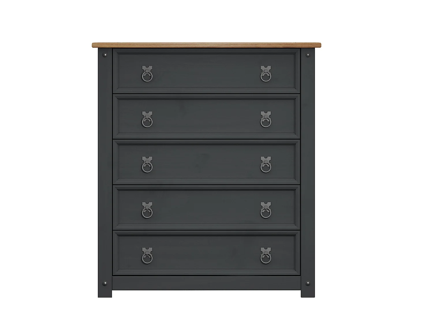 Mercers Furniture Corona Charcoal Small 5 Drawer Chest Of Drawers Solid Wood Pine Wooden Dark Grey Bedroom with Mexican Styling