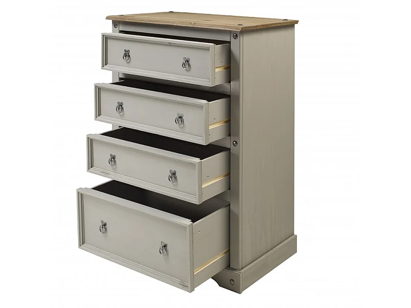 Mercers Furniture Corona Grey Wax Compact 4 Drawer Chest of Drawers Solid Wood Pine Wooden Bedroom with Mexican Styling