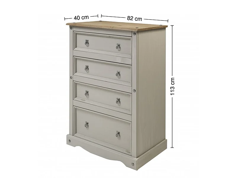 Mercers Furniture Corona Grey Wax Compact 4 Drawer Chest of Drawers Solid Wood Pine Wooden Bedroom with Mexican Styling