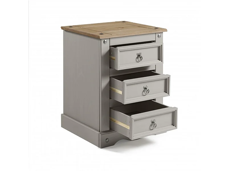Mercers Furniture Corona Grey Wax 3 Drawer Bedside Cabinet LARGE Chest Table Solid Wood Pine Wooden Bedroom with Mexican Styling