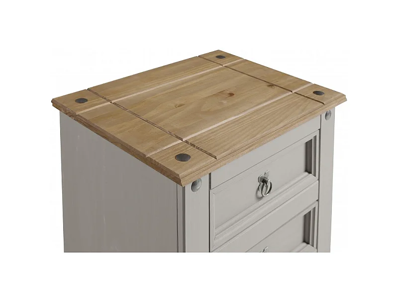 Mercers Furniture Corona Grey Wax 3 Drawer Bedside Cabinet LARGE Chest Table Solid Wood Pine Wooden Bedroom with Mexican Styling