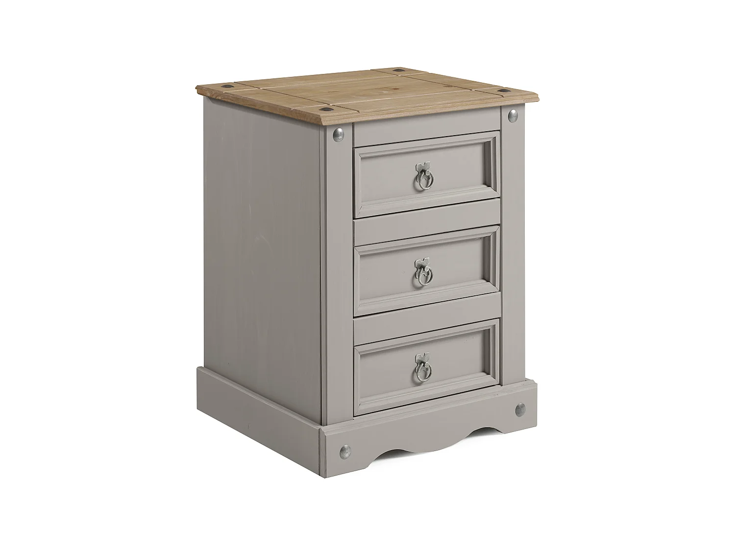 Mercers Furniture Corona Grey Wax 3 Drawer Bedside Cabinet LARGE Chest Table Solid Wood Pine Wooden Bedroom with Mexican Styling