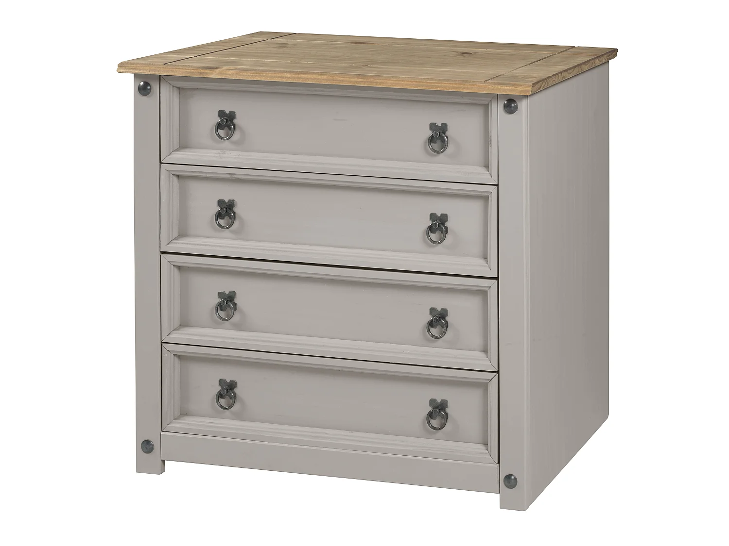 Mercers Furniture Corona Grey Painted Wax Small 4 Drawer Chest of Drawers Solid Wood Pine Wooden with Mexican Styling Bedroom