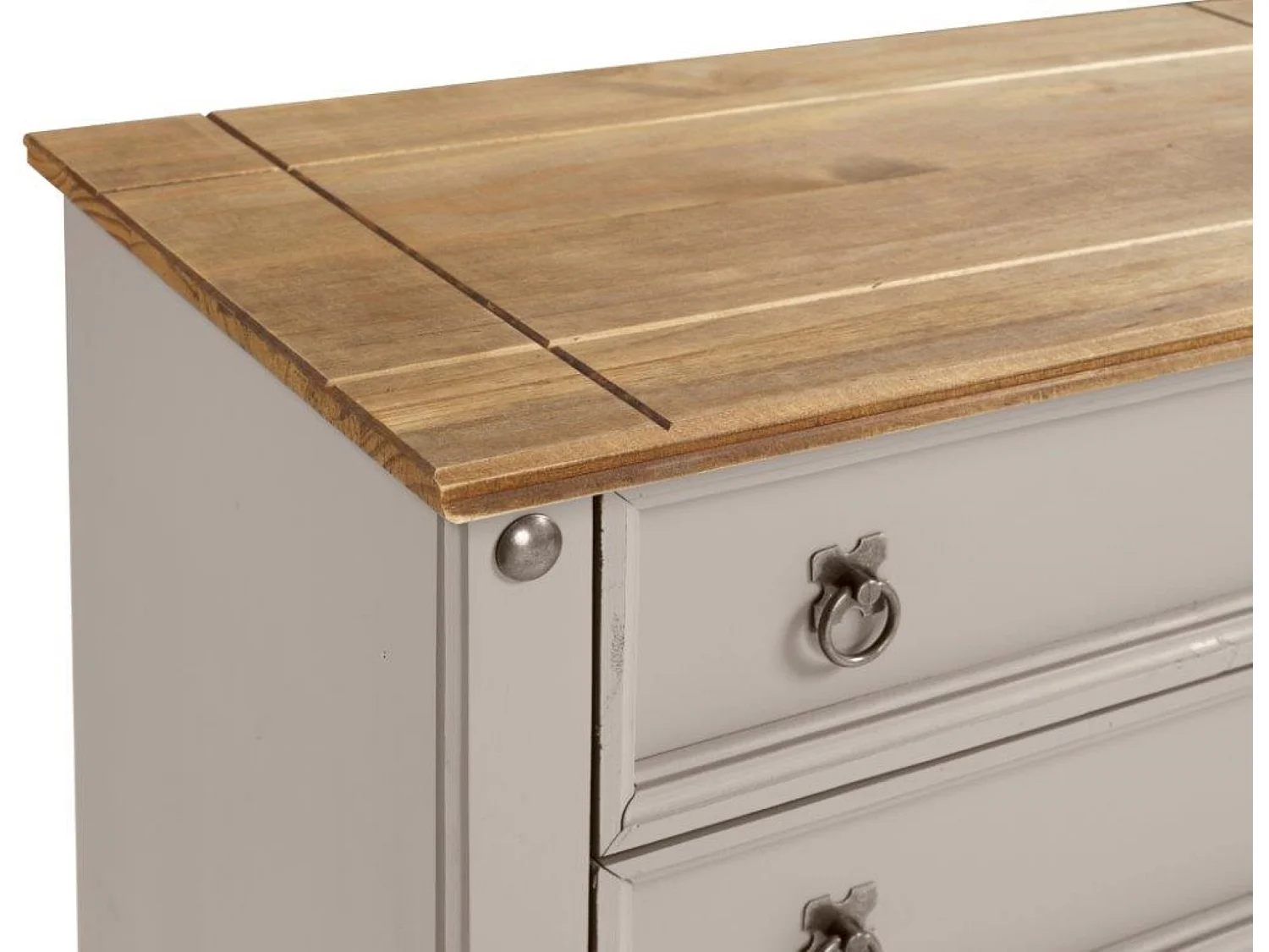 Mercers Furniture Corona Grey Painted Wax Small 4 Drawer Chest of Drawers Solid Wood Pine Wooden with Mexican Styling Bedroom