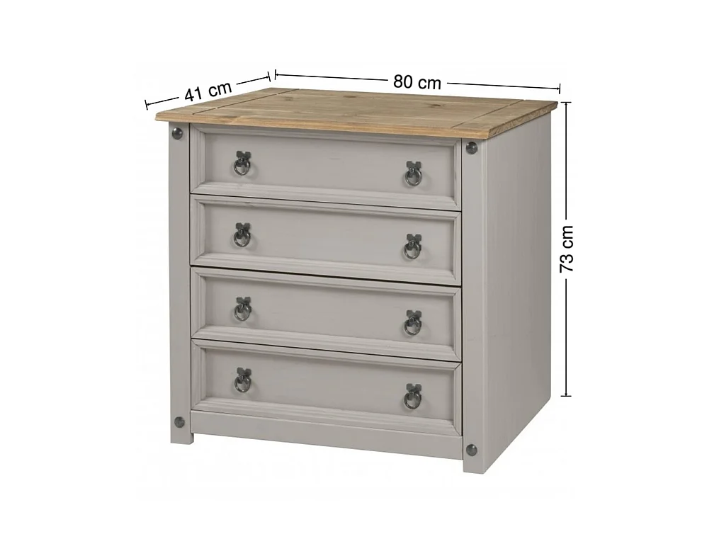 Mercers Furniture Corona Grey Painted Wax Small 4 Drawer Chest of Drawers Solid Wood Pine Wooden with Mexican Styling Bedroom