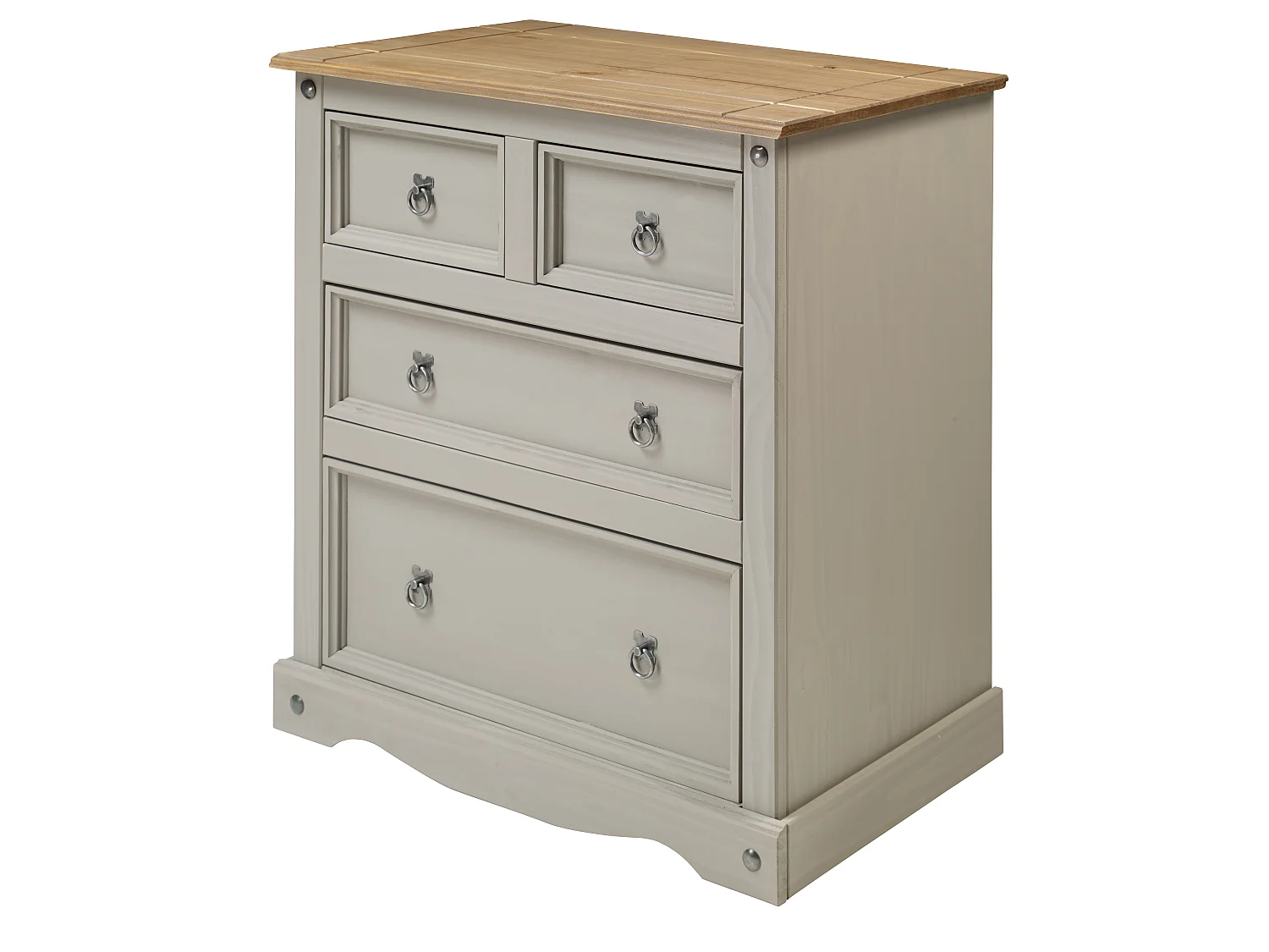 Mercers Furniture Corona Grey Wax Compact 2+2 Chest of 4 Drawers Solid Wood Pine Wooden Bedroom with Mexican Styling