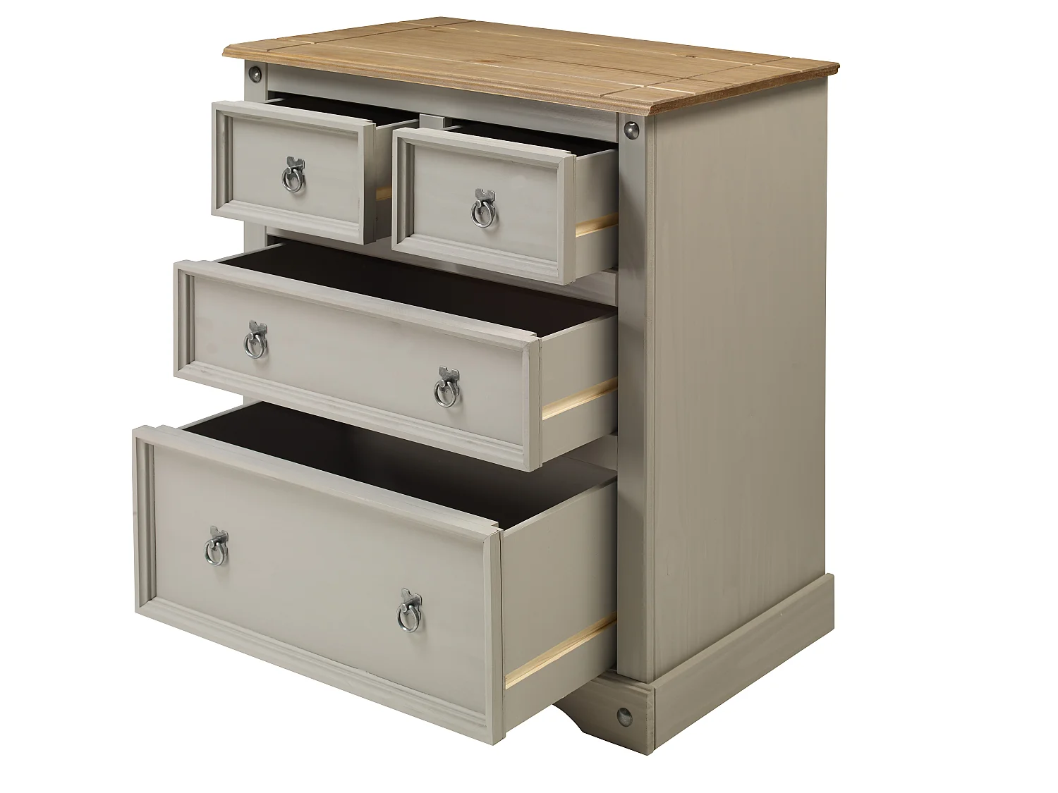 Mercers Furniture Corona Grey Wax Compact 2+2 Chest of 4 Drawers Solid Wood Pine Wooden Bedroom with Mexican Styling