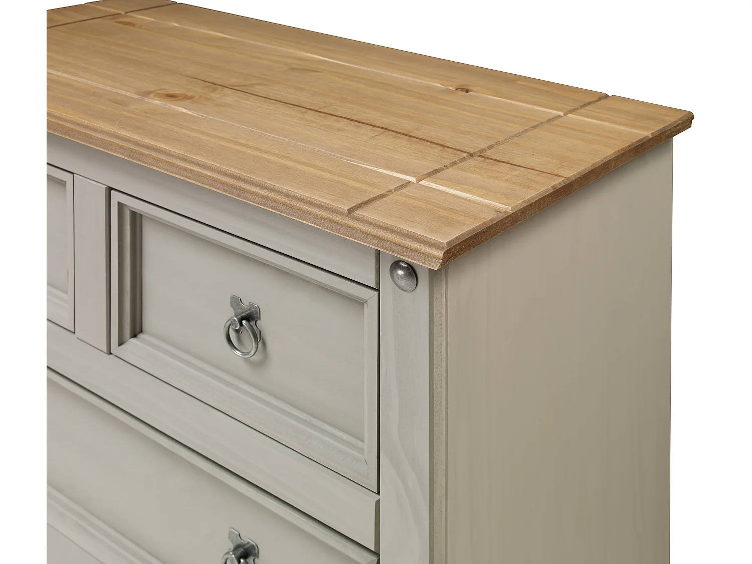 Mercers Furniture Corona Grey Wax Compact 2+2 Chest of 4 Drawers Solid Wood Pine Wooden Bedroom with Mexican Styling