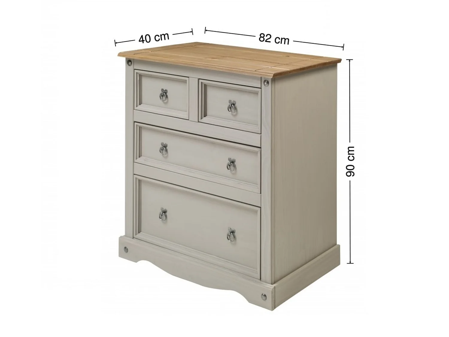 Mercers Furniture Corona Grey Wax Compact 2+2 Chest of 4 Drawers Solid Wood Pine Wooden Bedroom with Mexican Styling