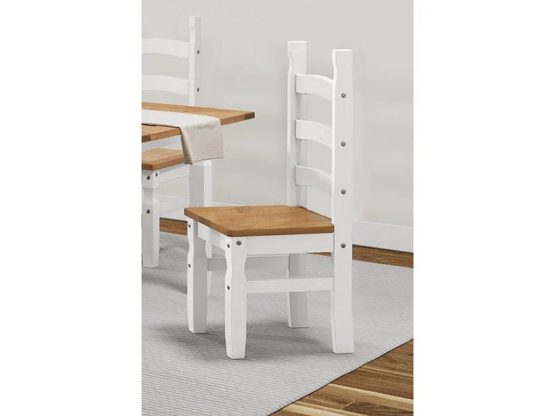 Mercers Furniture Corona White Pair of Dining Chairs x2 Solid Wood Mexican Pine Wooden Kitchen