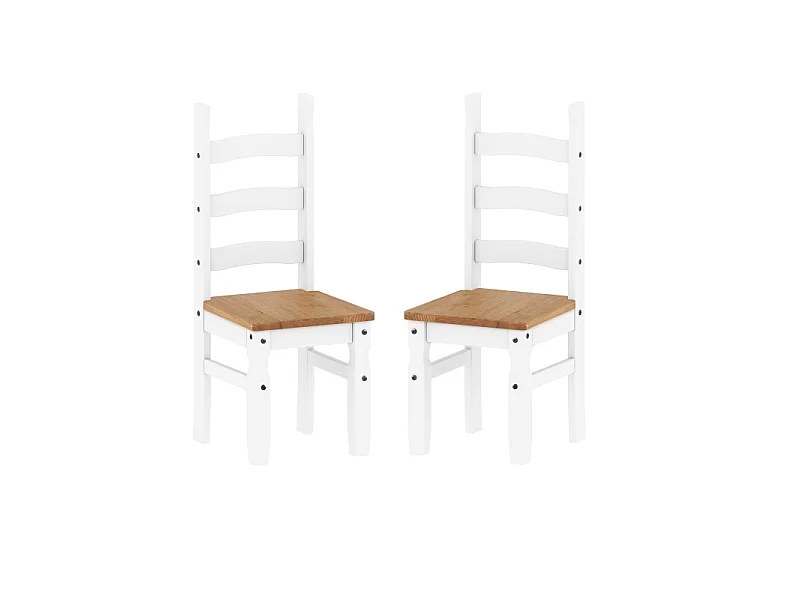 Mercers Furniture Corona White Pair of Dining Chairs x2 Solid Wood Mexican Pine Wooden Kitchen