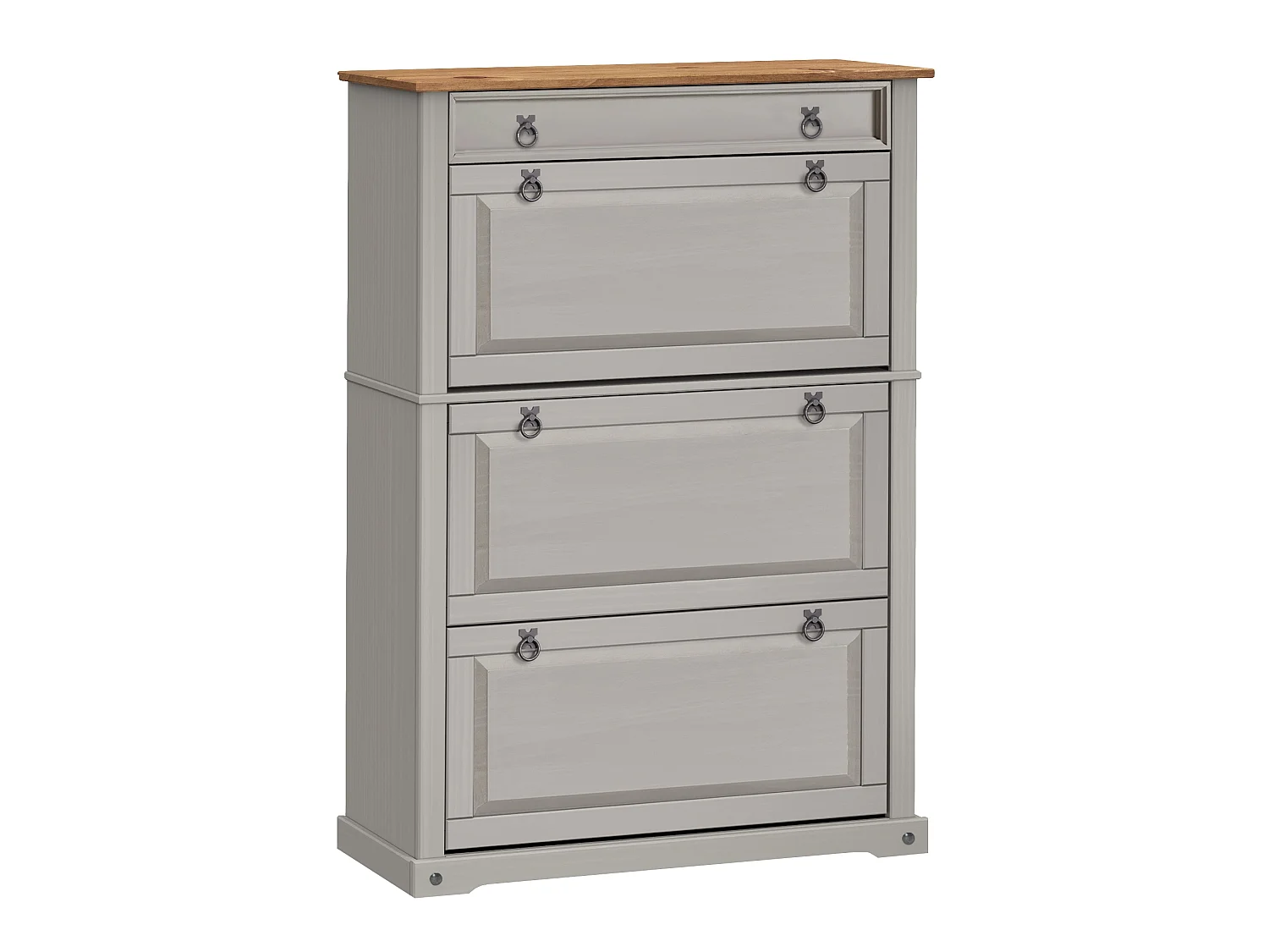 Mercers Furniture Corona Grey Wax 1 Drawer 3 Shelf Shoe Rack Chest Solid Wood Mexican Pine Wooden Hallway Storage