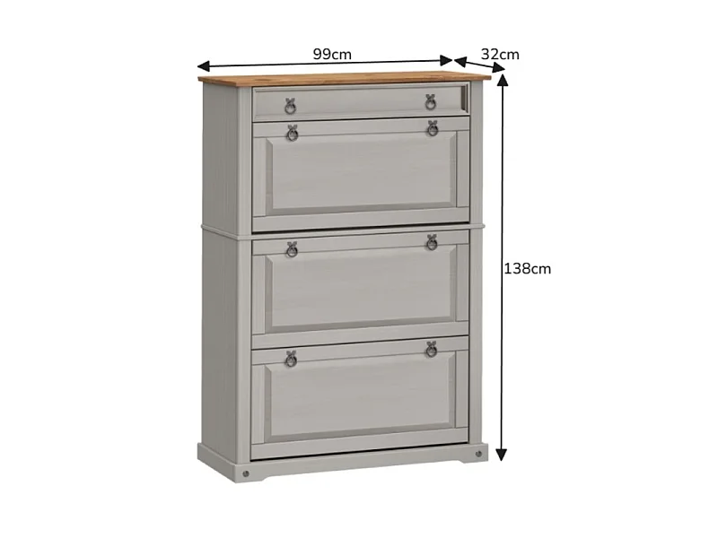 Mercers Furniture Corona Grey Wax 1 Drawer 3 Shelf Shoe Rack Chest Solid Wood Mexican Pine Wooden Hallway Storage