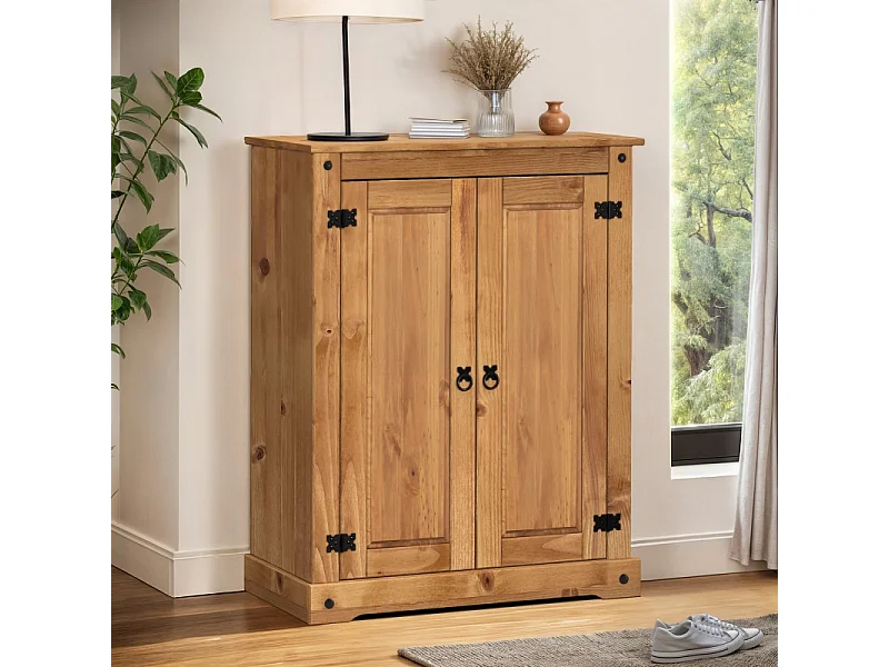 Mercers Furniture Corona 2 Door Shoe Rack Cupboard Storage Hallway Cabinet Solid Wood Mexican Pine Wooden