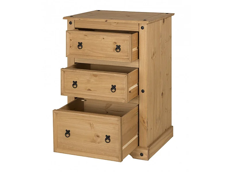 Mercers Furniture Corona 3 Drawer Wide Chest Of Drawers Solid Wood Pine Wooden Bedroom with Mexican Styling
