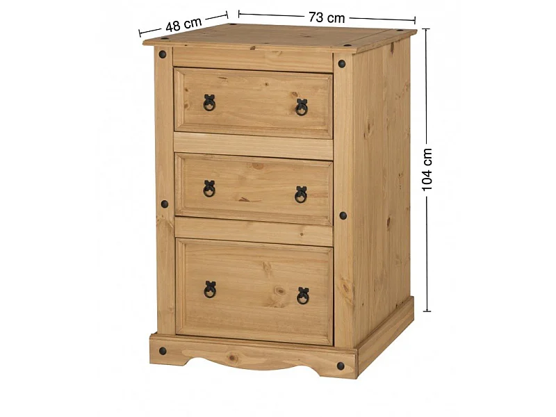 Mercers Furniture Corona 3 Drawer Wide Chest Of Drawers Solid Wood Pine Wooden Bedroom with Mexican Styling