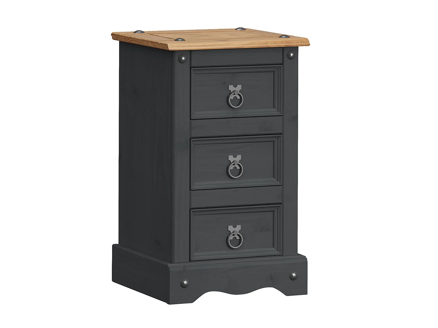 Mercers Furniture Corona Charcoal Narrow Bedside Cabinet Side End Lamp Tale Night Stand Solid Wood Mexican Pine Wooden Dark Grey Bedroom