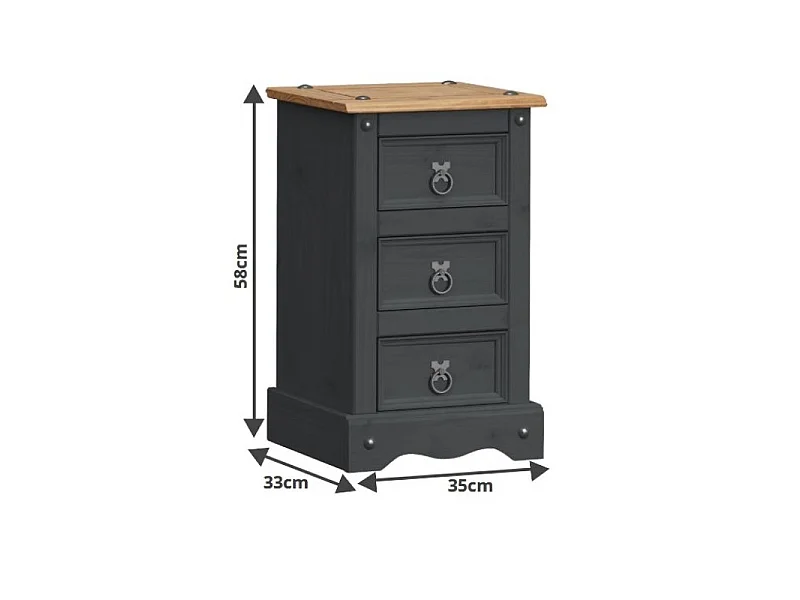 Mercers Furniture Corona Charcoal Narrow Bedside Cabinet Side End Lamp Tale Night Stand Solid Wood Mexican Pine Wooden Dark Grey Bedroom