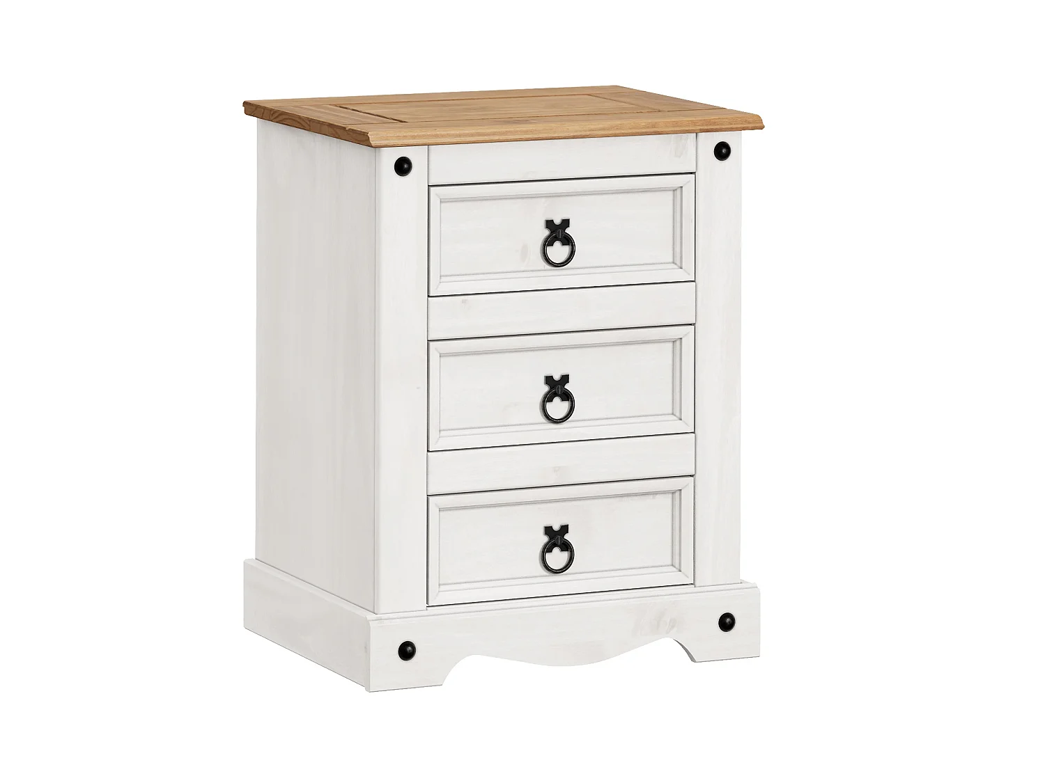 Mercers Furniture Corona White Painted Medium 3 Drawer Bedside Cabinet Chest Table Solid Wood Pine with Mexican Styling Wooden