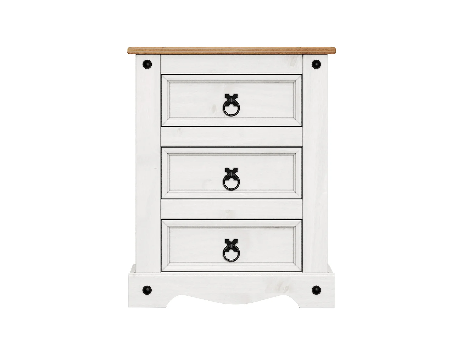 Mercers Furniture Corona White Painted Medium 3 Drawer Bedside Cabinet Chest Table Solid Wood Pine with Mexican Styling Wooden