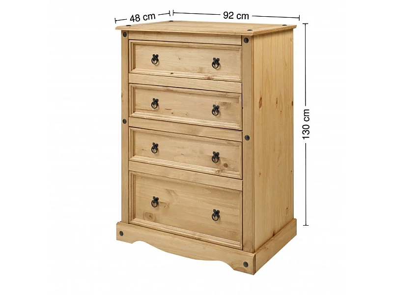 Mercers Furniture Corona Large 4 Drawer Chest of Drawers Solid Wood Pine Wooden Bedroom with Mexican Styling