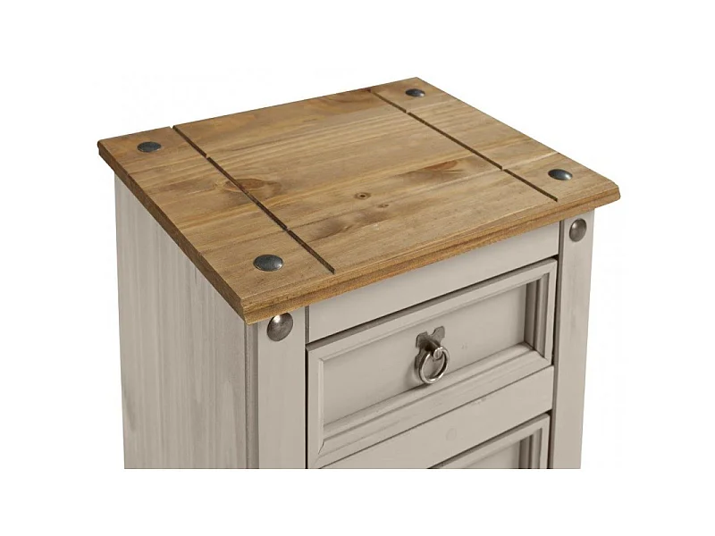 Mercers Furniture Corona Grey Wax Painted Medium 3 Drawer Bedside Cabinet Table Chest Solid Wood Pine with Mexican Styling Wooden