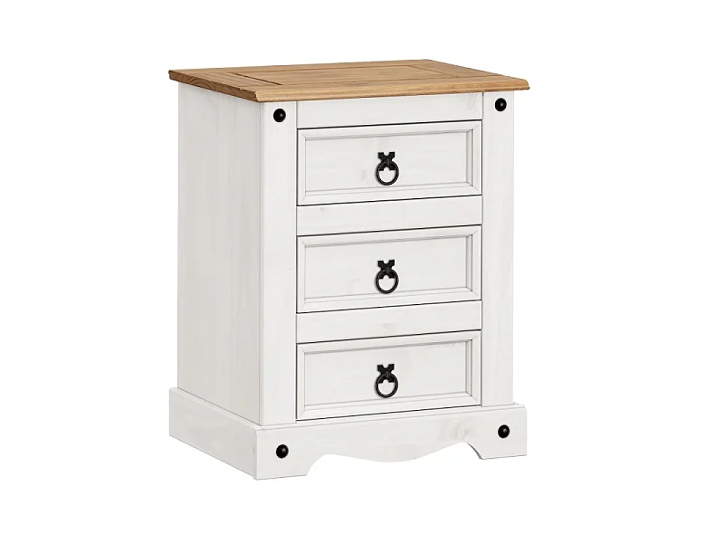Mercers Furniture Corona White Large 3 Drawer Bedside Cabinet Solid Wood Mexican Pine Wooden Night Stand End Side Table