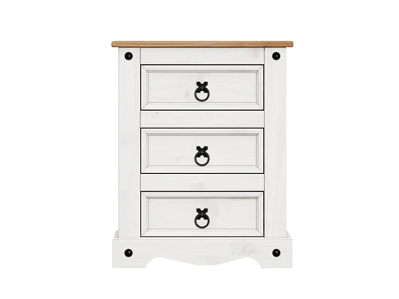Mercers Furniture Corona White Large 3 Drawer Bedside Cabinet Solid Wood Mexican Pine Wooden Night Stand End Side Table