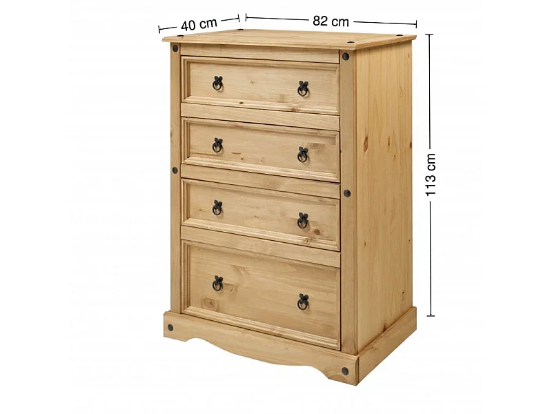 Mercers Furniture Corona Compact 4 Drawer Chest of Drawers Solid Wood Pine Wooden Bedroom with Mexican Styling