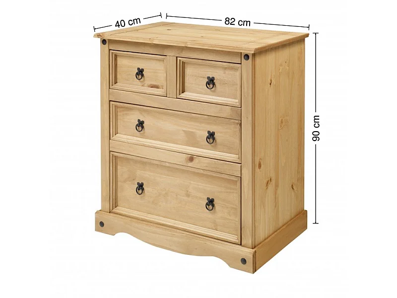 Mercers Furniture Corona Chest of Drawers Compact 2+2 4 Drawer Solid Wood Pine Wooden with Mexican Styling