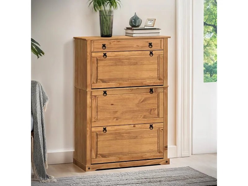 Mercers Furniture Corona 1 Drawer 3 Shelf Shoe Rack Chest Solid Wood Mexican Pine Antique Wax Wooden Hallway Storage
