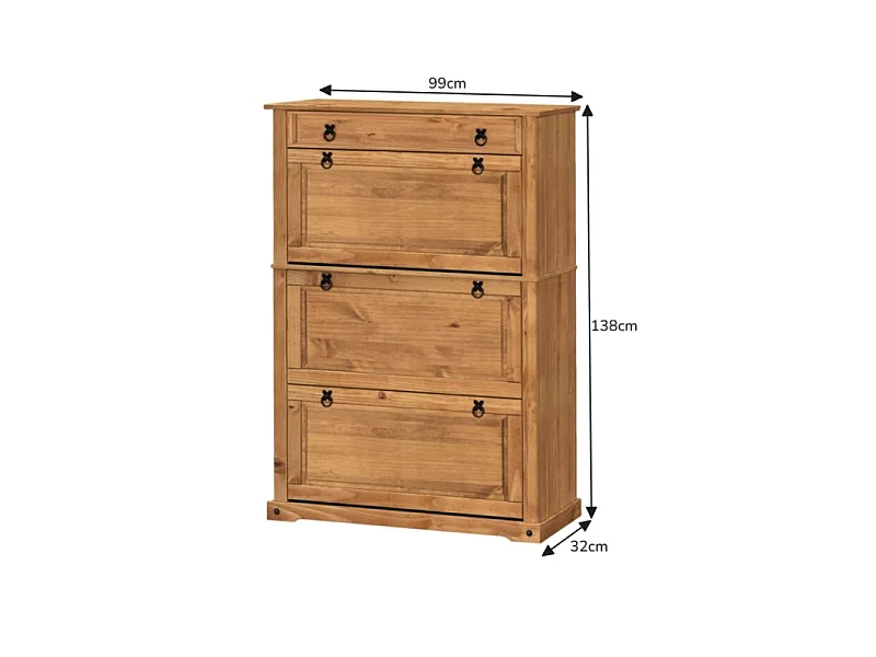 Mercers Furniture Corona 1 Drawer 3 Shelf Shoe Rack Chest Solid Wood Mexican Pine Antique Wax Wooden Hallway Storage