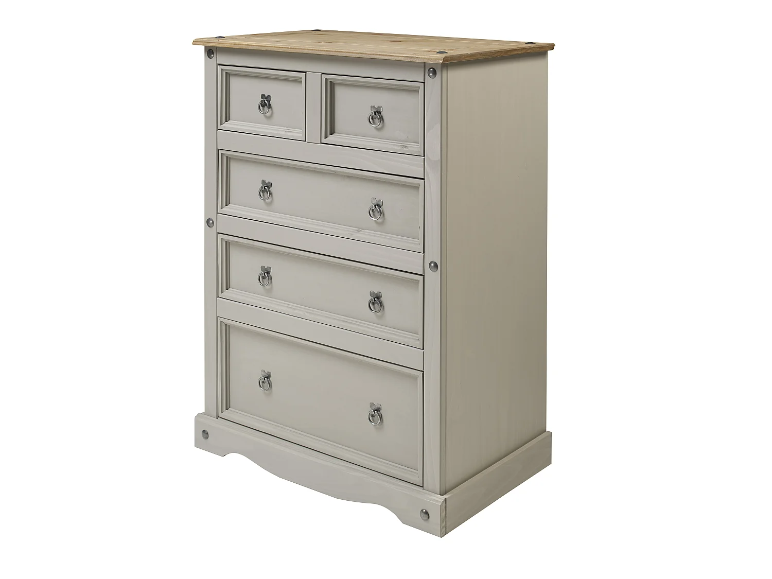 Mercers Furniture Corona Grey Wax Compact 2+3 Chest of 5 Drawers Solid Wood Pine Wooden Bedroom with Mexican Styling