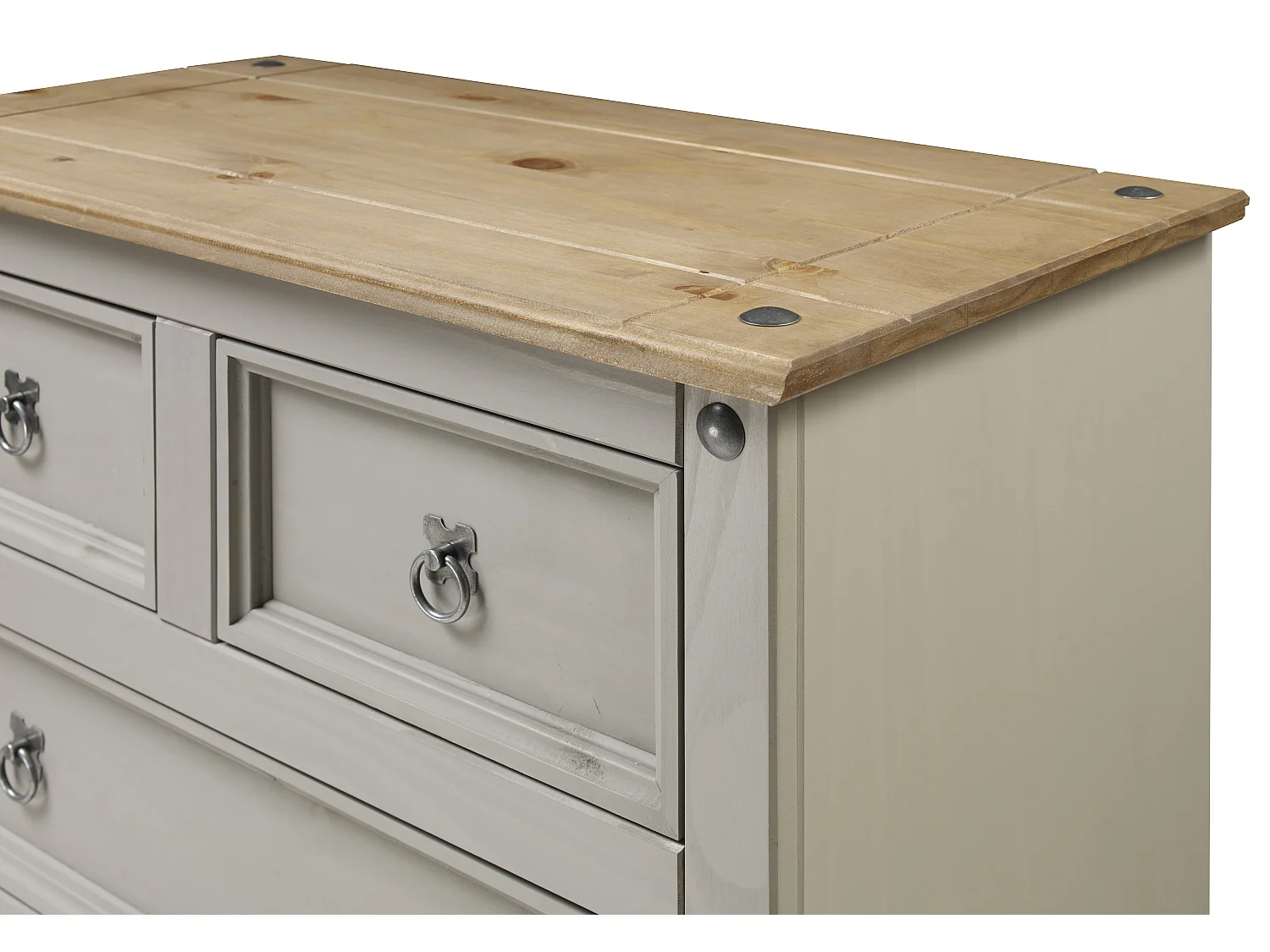 Mercers Furniture Corona Grey Wax Compact 2+3 Chest of 5 Drawers Solid Wood Pine Wooden Bedroom with Mexican Styling