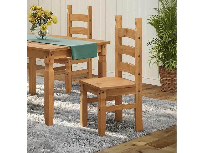 Mercers Furniture Corona Dining Chairs Pair x2 Slat Ladder Back Solid Wood Pine Wooden with Mexican Styling