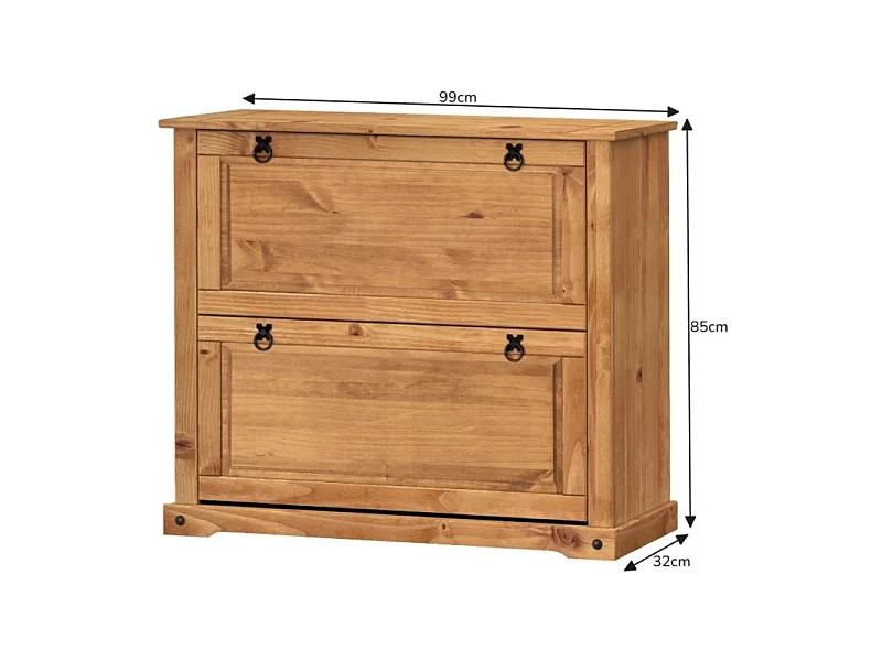 Mercers Furniture Corona 2 Shelf Shoe Rack Chest Solid Wood Mexican Pine Antique Wax Wooden Hallway Storage