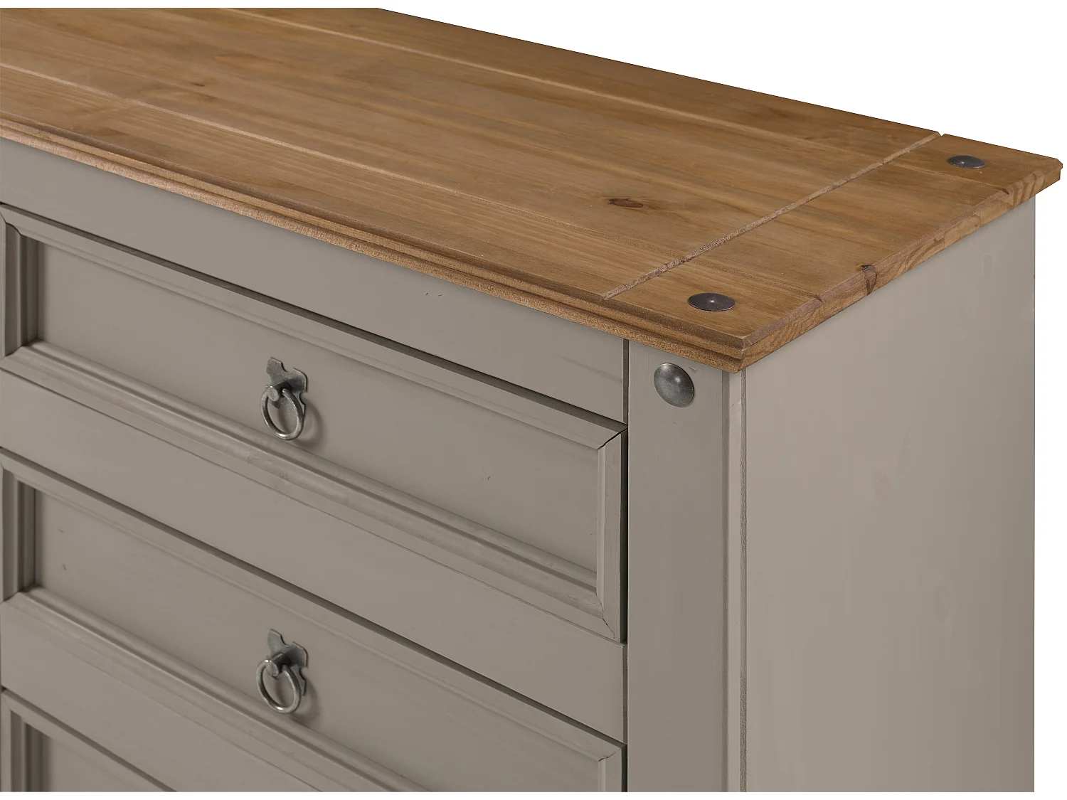 Mercers Furniture Corona Grey Wax Low 3+3 Wide Chest of 6 Drawers Sideboard Solid Wood Pine Wooden with Mexican Styling