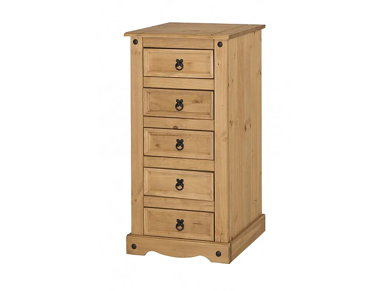 Mercers Furniture Corona 5 Drawer Narrow Chest of Drawers Solid Wood Pine with Mexican Styling Wooden