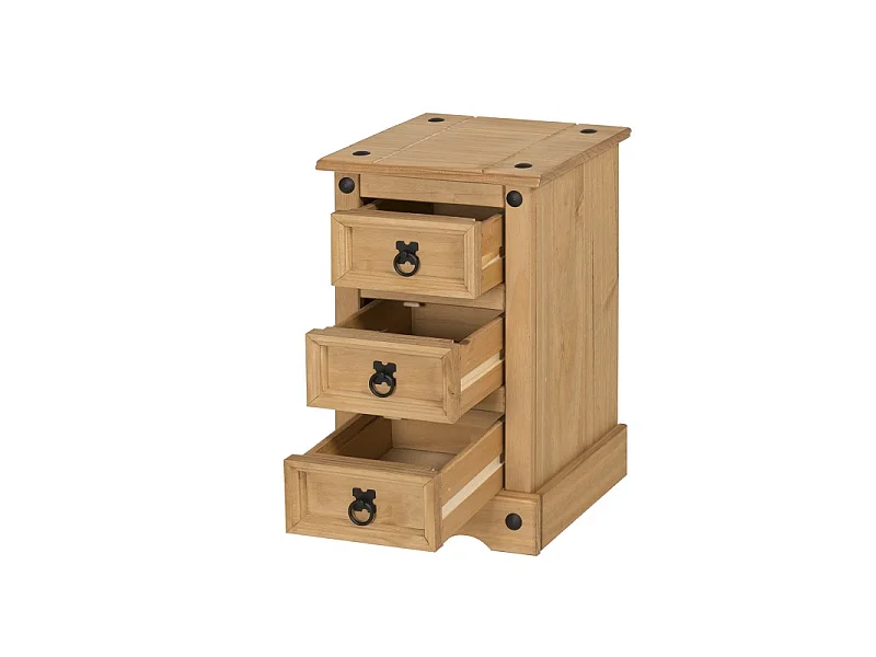 Mercers Furniture Corona Narrow 3 Drawer Bedside Cabinet Table Solid Wood Pine with Mexican Styling Wooden