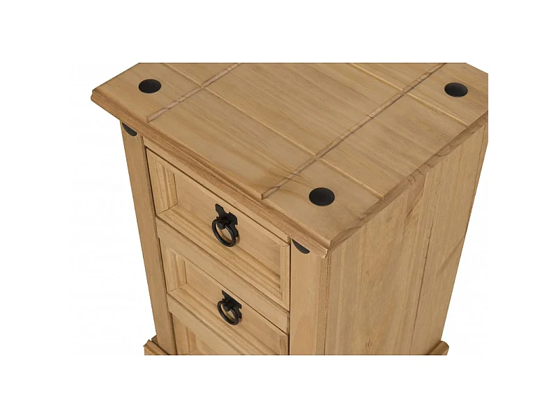Mercers Furniture Corona Narrow 3 Drawer Bedside Cabinet Table Solid Wood Pine with Mexican Styling Wooden