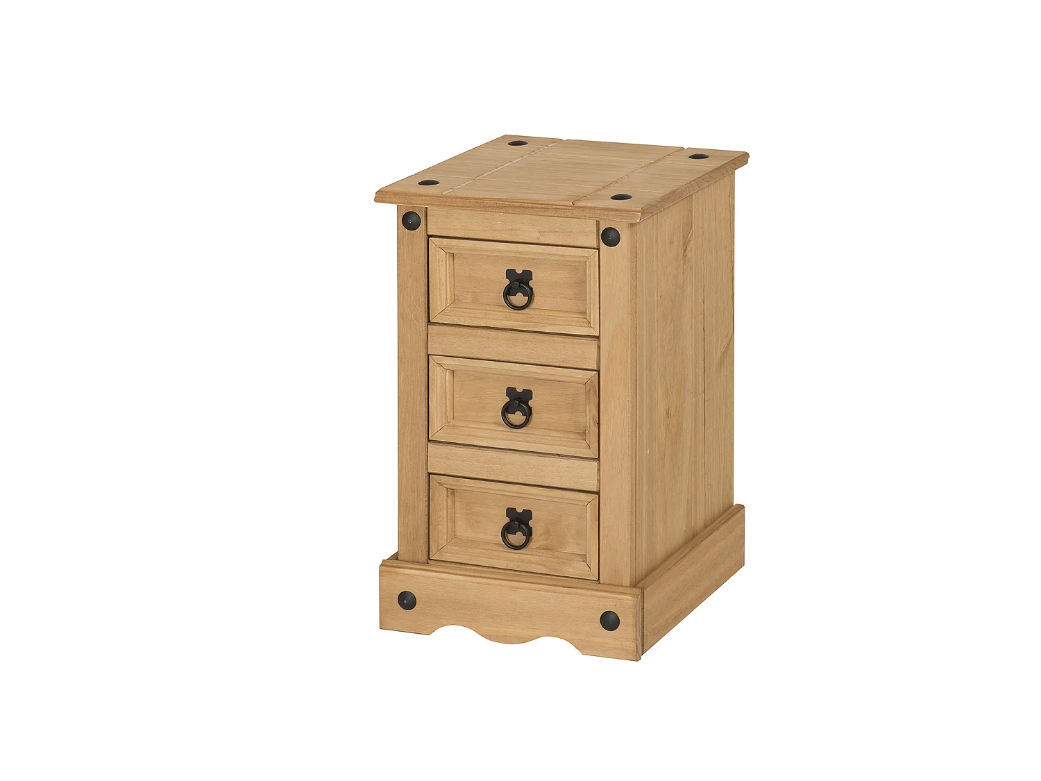 Mercers Furniture Corona Narrow 3 Drawer Bedside Cabinet Table Solid Wood Pine with Mexican Styling Wooden