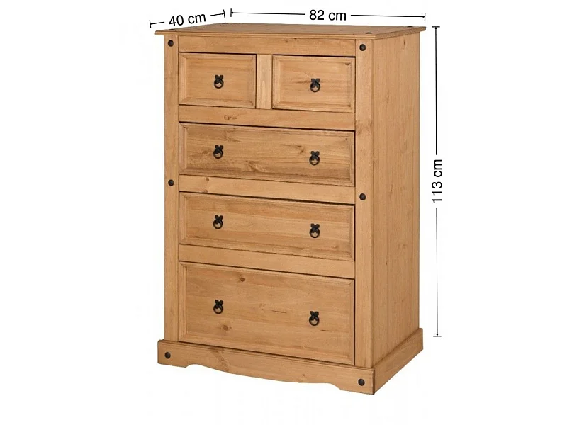 Mercers Furniture Corona Compact 2+3 Chest of 5 Drawers Solid Wood Pine Wooden Bedroom with Mexican Styling