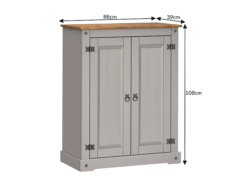 Mercers Furniture Corona Grey Wax 2 Door Shoe Cupboard Rack Solid Wood Mexican Pine Wooden Hallway Storage